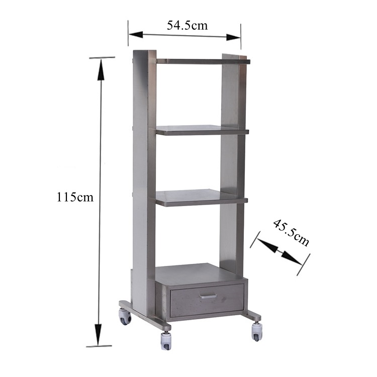 Chariot pour animaux de compagnie en acier inoxydable à 3 couches avec tiroir PLST-02